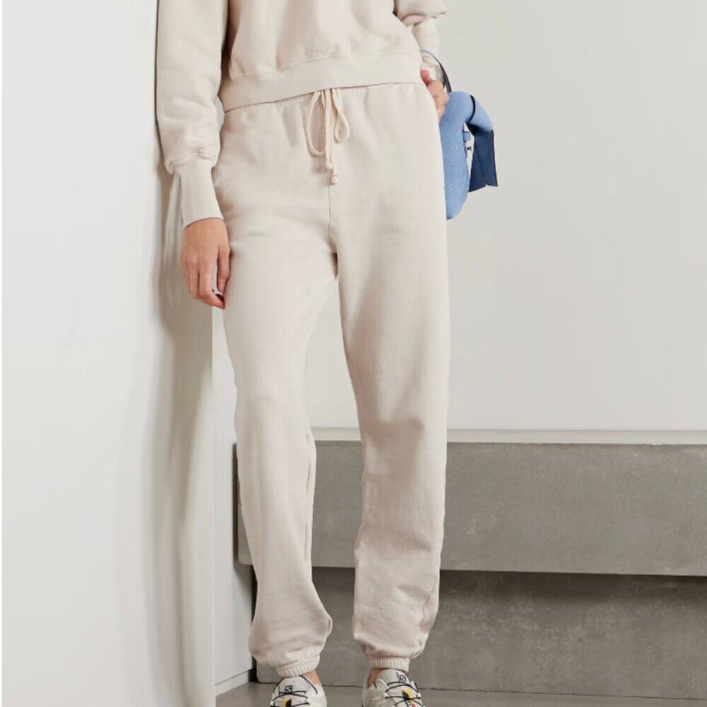 Les Tien Dylan Tapered Cotton Jersey Track Pants Size S Ivory